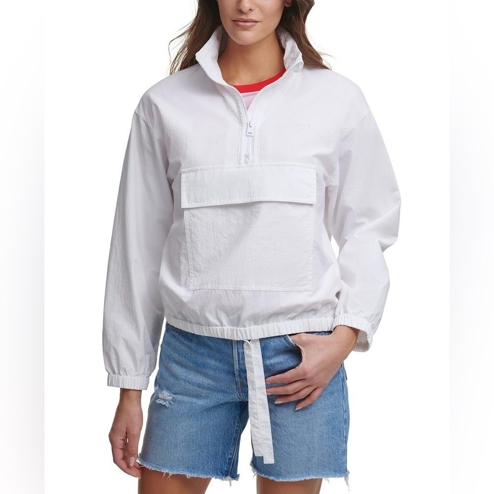 Levis Womens White Quarter Zip Anorak Windbreaker Jacket Pullover Size Medium